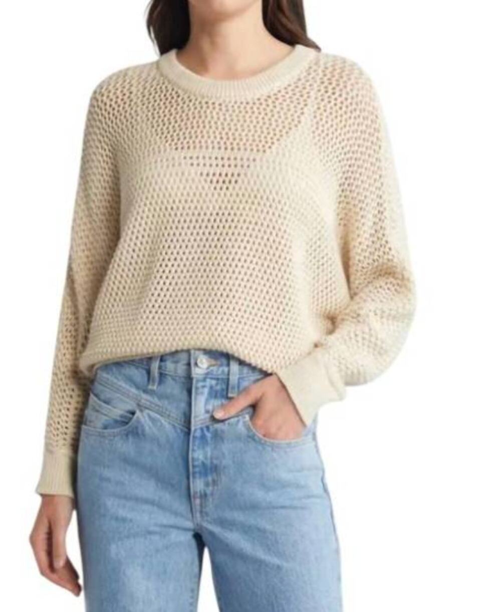 Cleobella Ivory Cable Knit Open Stitch Organic Cotton Sweater SMALL
